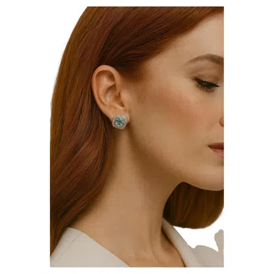 Pre-owned Bochic “capri” Vintage Diamond & Blue Topaz Italian Stud Earrings Set 18k Gold &