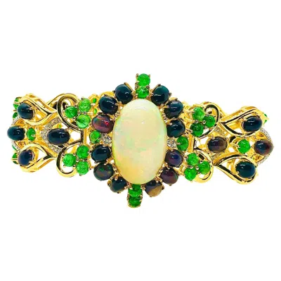 Pre-owned Bochic “capri” Vintage Diamond, Black Opal & Tsevorite Bracelet Set In 18k & Sil