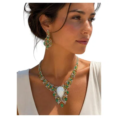 Pre-owned Bochic �capri� Vintage Diamond, Emerald, Opal & Sapphire Neck & Earring Suite In Blue