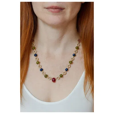 Pre-owned Bochic “capri” Vintage Diamond, Ruby & Fancy Sapphire Necklace Set In 18k & Silv In Blue