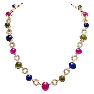 Pre-owned Bochic “capri” Vintage Diamond, Ruby & Multi Color Sapphire Necklace In 18k Gol In Blue