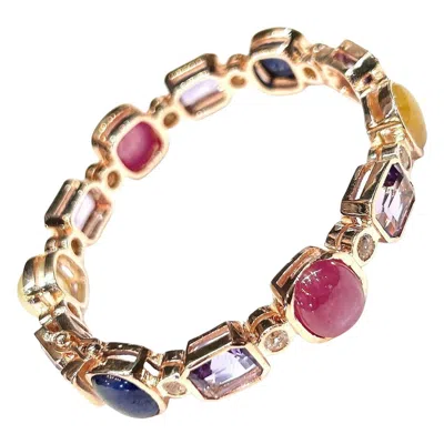 Pre-owned Bochic “capri” Vintage Diamond, Ruby & Multi-color Sapphire Bangle 18k Gold &sil In Blue