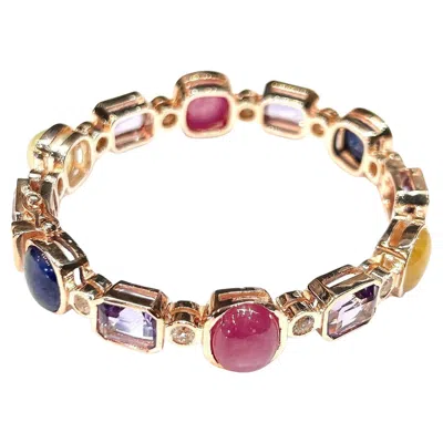 Pre-owned Bochic “capri” Vintage Diamond, Ruby & Sapphire Bangle Set In 18k & Silver In Blue
