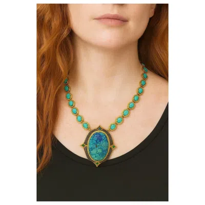 Pre-owned Bochic “capri” Vintage Diamonds, Emeralds & Turquoise Necklace Set In 18k & Sil In Multi