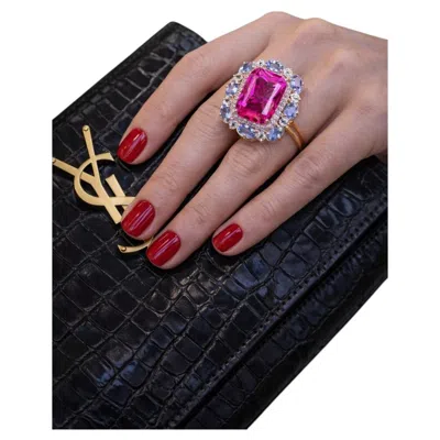 Pre-owned Bochic “capri” Vintage Emerald Shape Pink Topaz & Tanzanite - 18k Gold & Silver