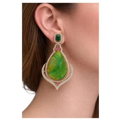 Pre-owned Bochic “capri” Vintage Emerald, Tourmaline & Diamond Earrings Set In 18k Gold & In Multi