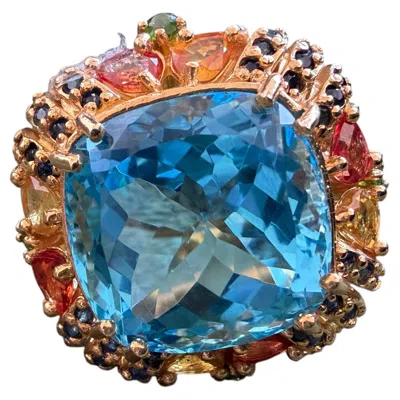 Pre-owned Bochic “capri” Vintage Fancy Sapphire & Blue Topaz Cocktail Ring — 18k Gold & S