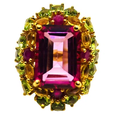 Pre-owned Bochic “capri” Vintage Fancy Sapphires & Amethyst Ring — 18k Gold & Silver In Purple