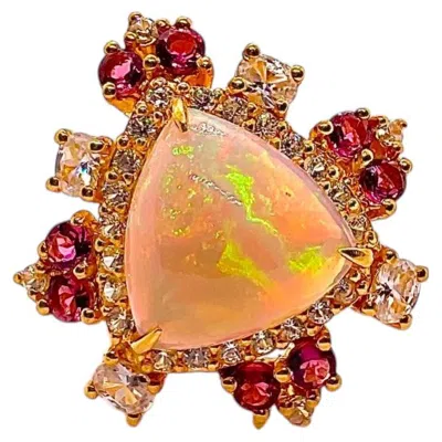 Pre-owned Bochic “capri” Vintage Fire Opal & Pink Tourmaline Ring — 18k Gold & Silver