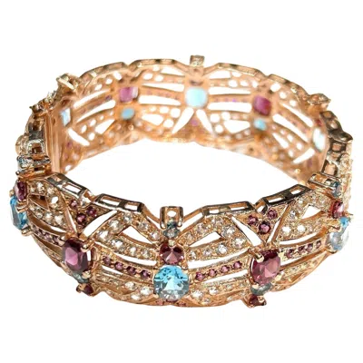 Pre-owned Bochic “capri” Vintage Garnet & Multi Gem & Sapphire Bangle Set 18k & Silver In Blue