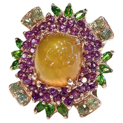 Pre-owned Bochic “capri” Vintage Honey Sapphire, Garnet & Amethyst Ring -18k Gold & Silver In Purple
