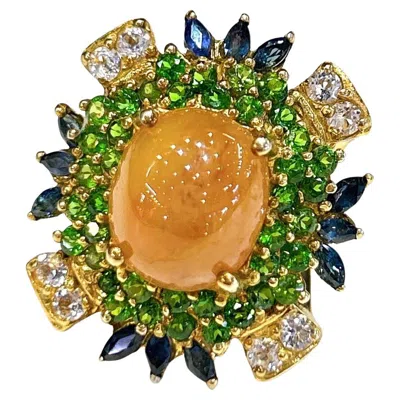 Pre-owned Bochic “capri” Vintage Honey Sapphire, Garnet & Sapphire Ring - 18k Gold & Silv In Blue