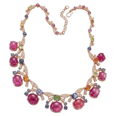 Pre-owned Bochic “capri” Vintage Italian Ruby & Sapphire Necklace - 18k Gold & Silver In Blue
