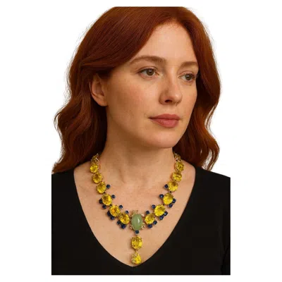 Pre-owned Bochic “capri” Vintage Lemon Quartz, Aquamarine & Sapphire Necklace Set 18k & S In Blue