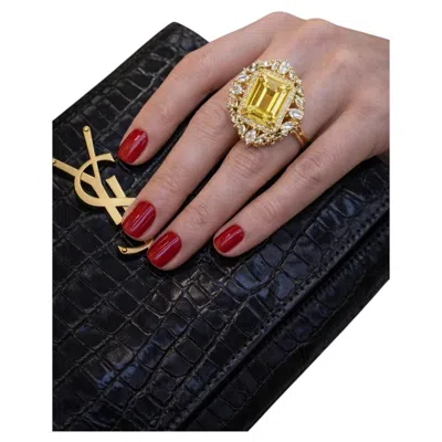 Pre-owned Bochic Capri Vintage Lemon Topaz & Sapphire Ring, 18k Gold & Silver In Blue