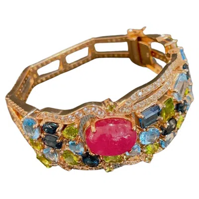 Pre-owned Bochic “capri” Vintage London Topaz, Ruby & Peridot Bangle -18k Gold & Silver In Multi