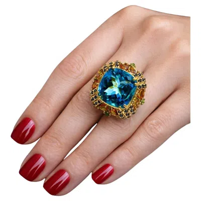 Pre-owned Bochic “capri” Vintage Multi Fancy Sapphire And Blue Topaz Cocktail Ring — 18k G