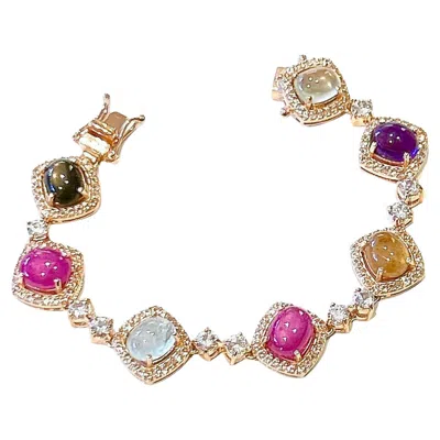 Pre-owned Bochic “capri” Vintage Multi Fancy Sapphire & Ruby Bracelet Set In 18k & Silver In Blue