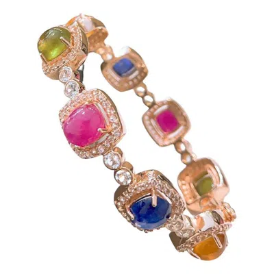 Pre-owned Bochic Capri” Vintage Multi Natural Gem Bangle Set In 18k Gold & Silver