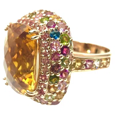 Pre-owned Bochic “capri” Vintage Multi Sapphire & Citrine Ring Set 18k Gold & Silver In Blue