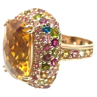 Pre-owned Bochic �capri� Vintage Multi Sapphire & Citrine Ring Set 18k Gold & Silver In Blue