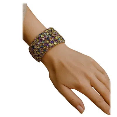 Pre-owned Bochic “capri” Vintage Multi Sapphire & Multi Gem Bangle Set 18k Gold & Silver In Blue