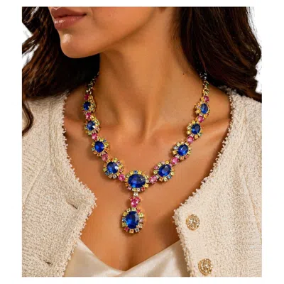 Pre-owned Bochic “capri” Vintage Multi Sapphire & Ruby Necklace Set 18k Gold & Silver In Blue