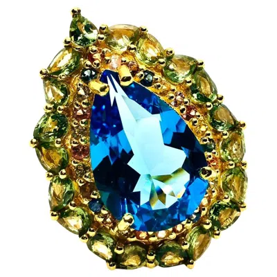 Pre-owned Bochic “capri” Vintage Multi Sapphire & Topaz Ring — 18k Gold & Silver In Blue