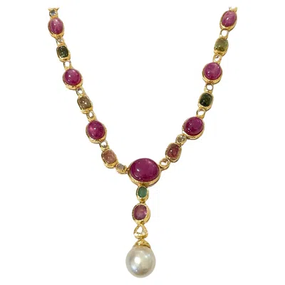 Pre-owned Bochic "capri" Vintage Multi Sapphires & Rubies Necklace Set 18k Gold & Silver