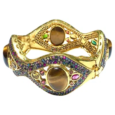 Pre-owned Bochic Capri Vintage Multi-gem Bangle In 18k Gold & Silver, 1998