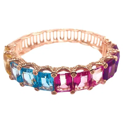 Pre-owned Bochic ‘capri' Vintage Natural Amethyst & Blue Topaz Bangle In 18k Gold & Silve In Purple