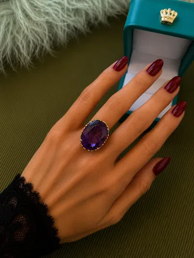 Pre-owned Bochic �capri� Vintage Natural Amethyst & Diamond Ring 18k Gold & Silver In Purple