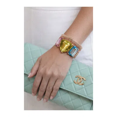 Pre-owned Bochic ‘capri' Vintage Natural Amethyst, Lemon Topaz & Blue Topaz Bangle In 18k In Purple