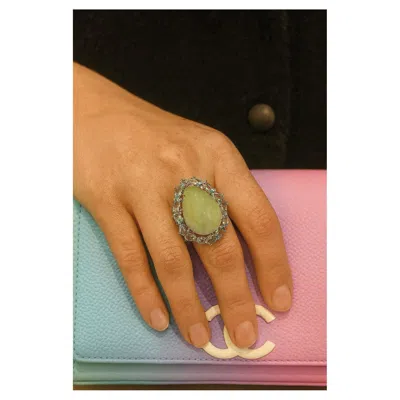 Pre-owned Bochic “capri” Vintage Natural Aquamarine Ring Set In 18k White Gold & Silver