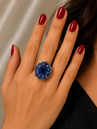 Pre-owned Bochic “capri” Vintage Natural Blue Sapphire Cocktail Ring 18k Gold & Silver