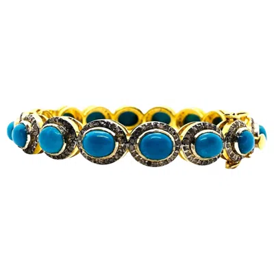 Pre-owned Bochic “capri” Vintage Natural Diamond & Turquoise Bracelet Set In 18k & Silver In Multi
