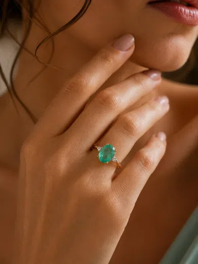 Pre-owned Bochic �capri� Vintage Natural Emerald & Diamond Ring 18k Gold & Silver In Green