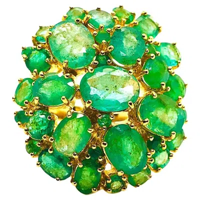 Pre-owned Bochic “capri” Vintage Natural Emerald Retro Cluster Ring Set In 18k Gold & Silv In Green
