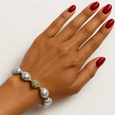 Pre-owned Bochic “capri” Vintage Natural Multi Fancy Color Gems & Pearlbracelet Set In 18k