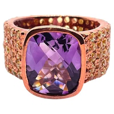 Pre-owned Bochic “capri” Vintage Natural Peridot & Amethyst Ring — 18k Gold & Silver In Purple