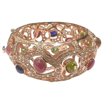 Pre-owned Bochic “capri” Vintage Natural Ruby & Amethyst Bangle Set In 18k Gold & Silver In Purple