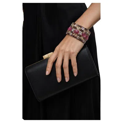 Pre-owned Bochic “capri” Vintage Natural Ruby & Amethyst Cuff Set In 18k Gold & Silver In Purple