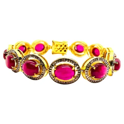 Pre-owned Bochic “capri” Vintage Natural Ruby & Diamond Bracelet Set In 18k & Silver In Multi