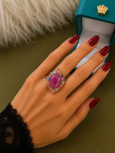 Pre-owned Bochic �capri� Vintage Natural Ruby & Fancy Sapphire Ring - 18k Gold & Silver In Blue