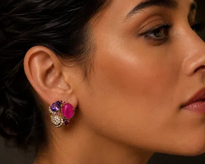 Pre-owned Bochic �capri� Vintage Natural Ruby & Sapphires Earrings - 18k Gold & Silver In Multiple
