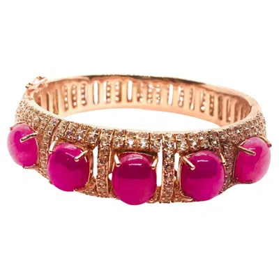 Pre-owned Bochic ‘capri' Vintage Natural Ruby & White Topaz Bangle In 18k Gold & Silver