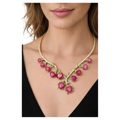 Pre-owned Bochic “capri” Vintage Natural Ruby, White Topaz & Peridot Necklace