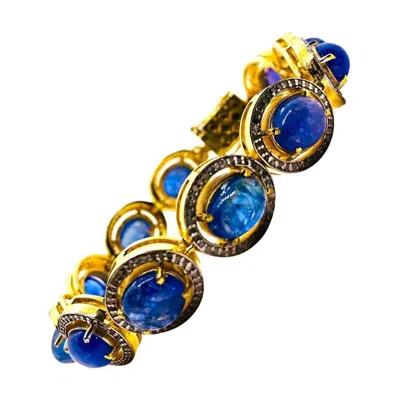 Pre-owned Bochic “capri” Vintage Natural Tanzanite & Diamond Bracelet Set In 18k & Silver In Multi