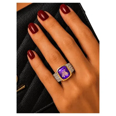 Pre-owned Bochic “capri” Vintage Natural White Sapphire & Amethyst Ring 18k Gold & Silver