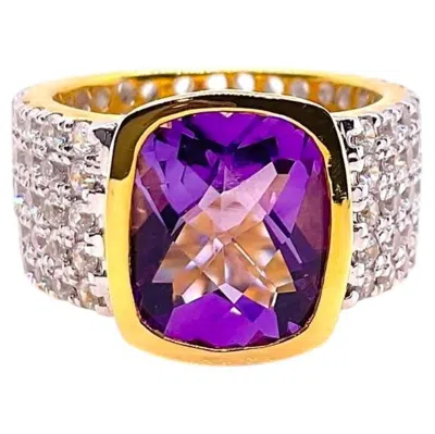 Pre-owned Bochic “capri” Vintage Natural White Sapphire & Amethyst Ring 18k Gold & Silver
